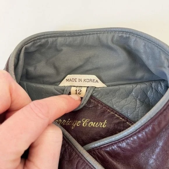Vintage 80s 90s Carriage Court Burgundy Leather Bomber Jacket Size M - Picture 3 of 5